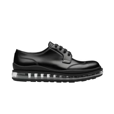 Prada普拉达男鞋黑色透明气垫底雕花德比鞋男休闲商务皮鞋2EG299-皮鞋 